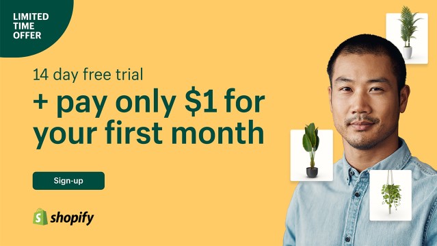 14 jours essai gratuit shopify et 1€ le premier mois